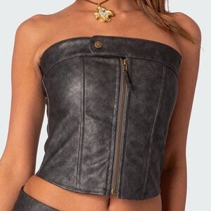 Edikted Ziva Faux Leather Lace Up Corset
